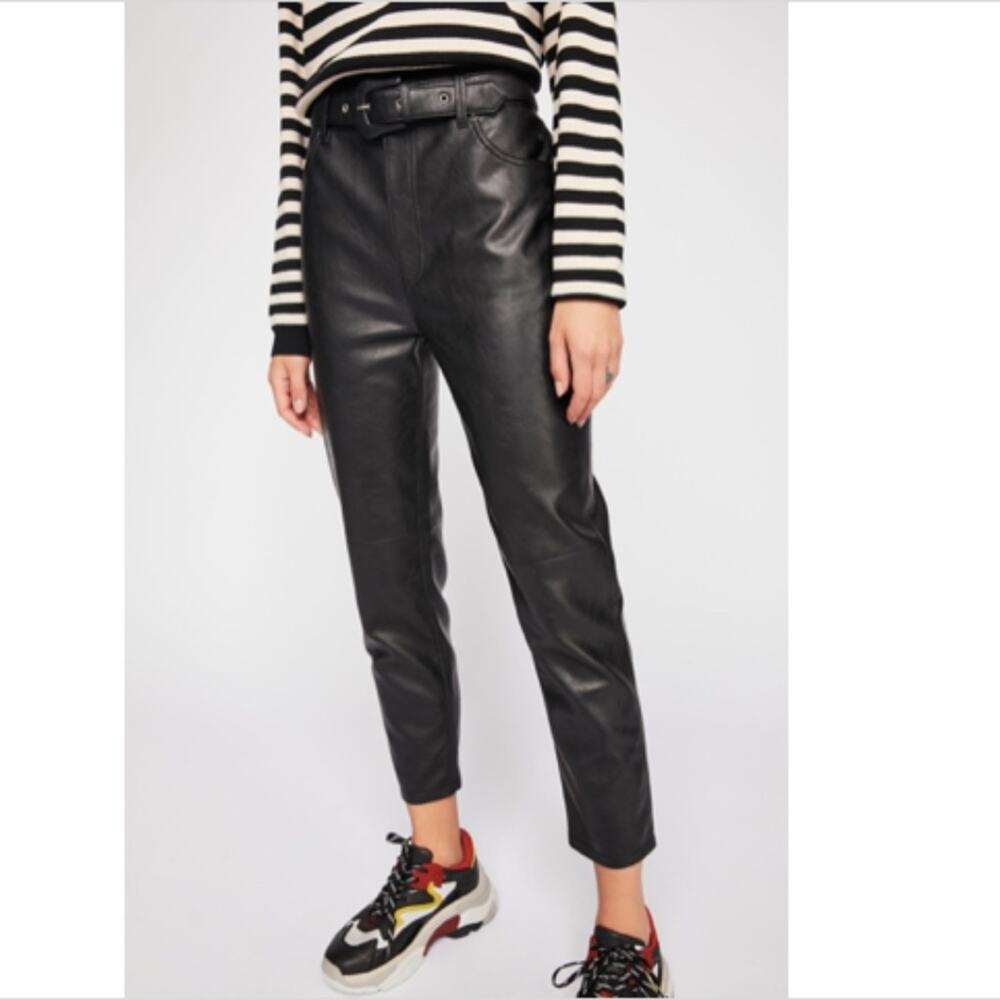 We the Free Black Belted Vegan Leather Pants